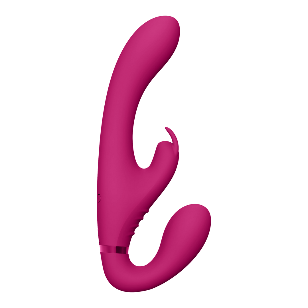 Suki – Vibrerende Strapless Strap-on Rabbit – Roze