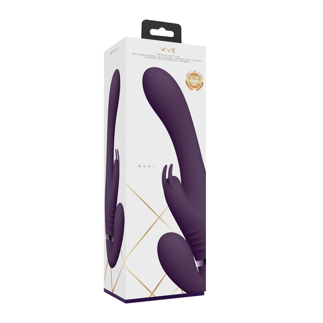 Suki – Vibrerende Strapless Strap-on Rabbit – Paars