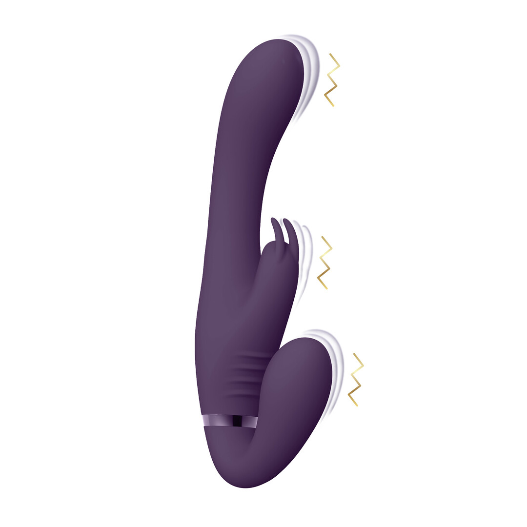 Suki – Vibrerende Strapless Strap-on Rabbit – Paars