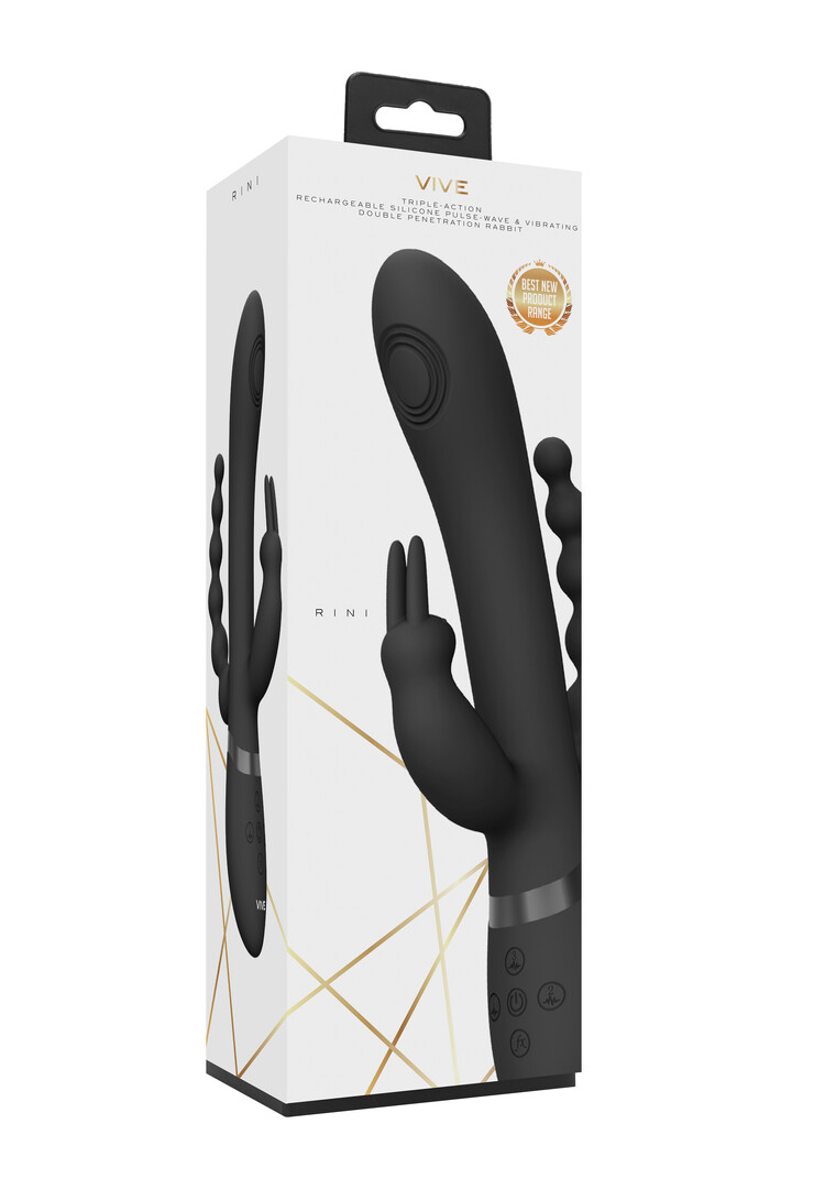 Rini – Pulse Wave Vibrerende Dubbele Penetratie Rabbit – Zwart