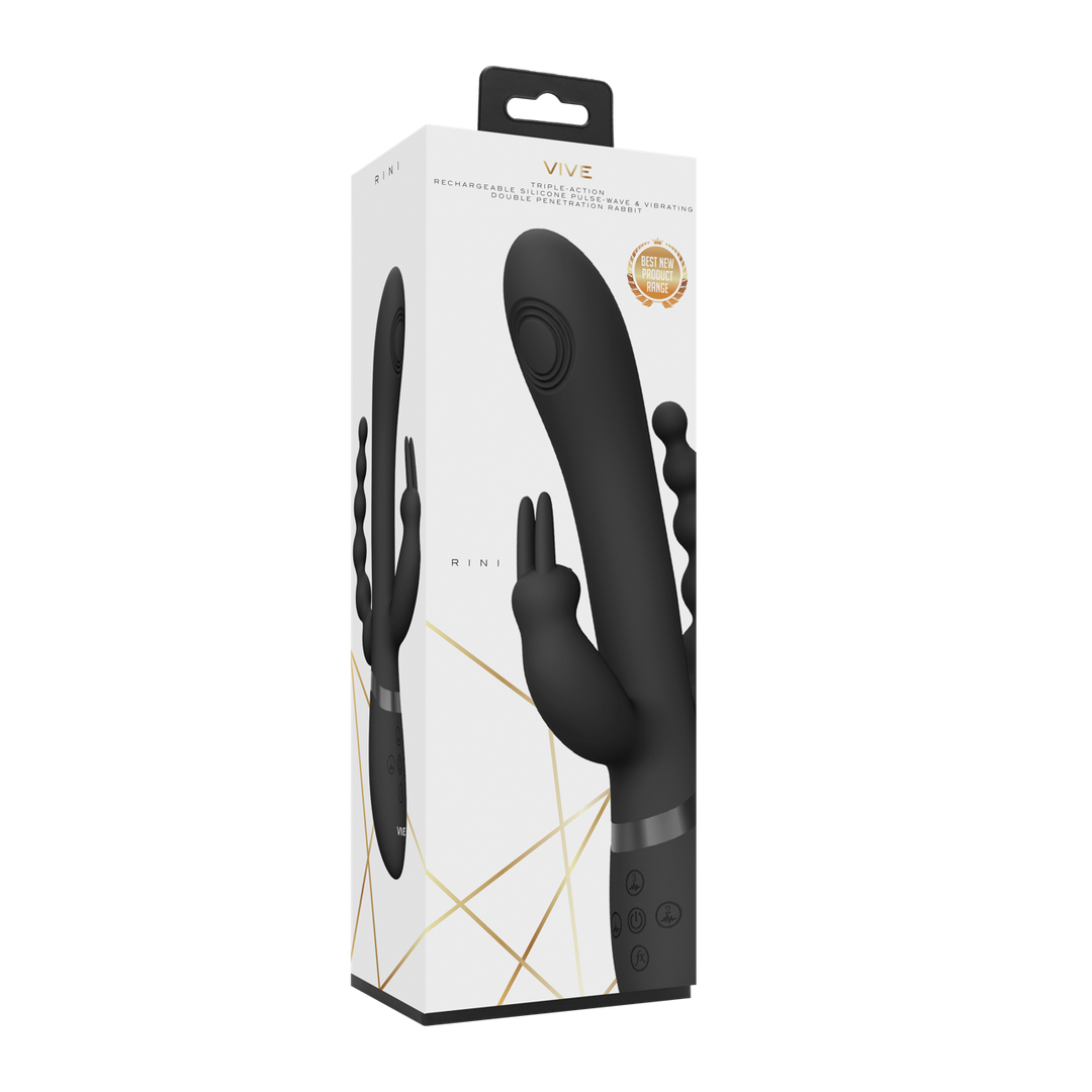 Rini – Pulse Wave Vibrerende Dubbele Penetratie Rabbit – Zwart