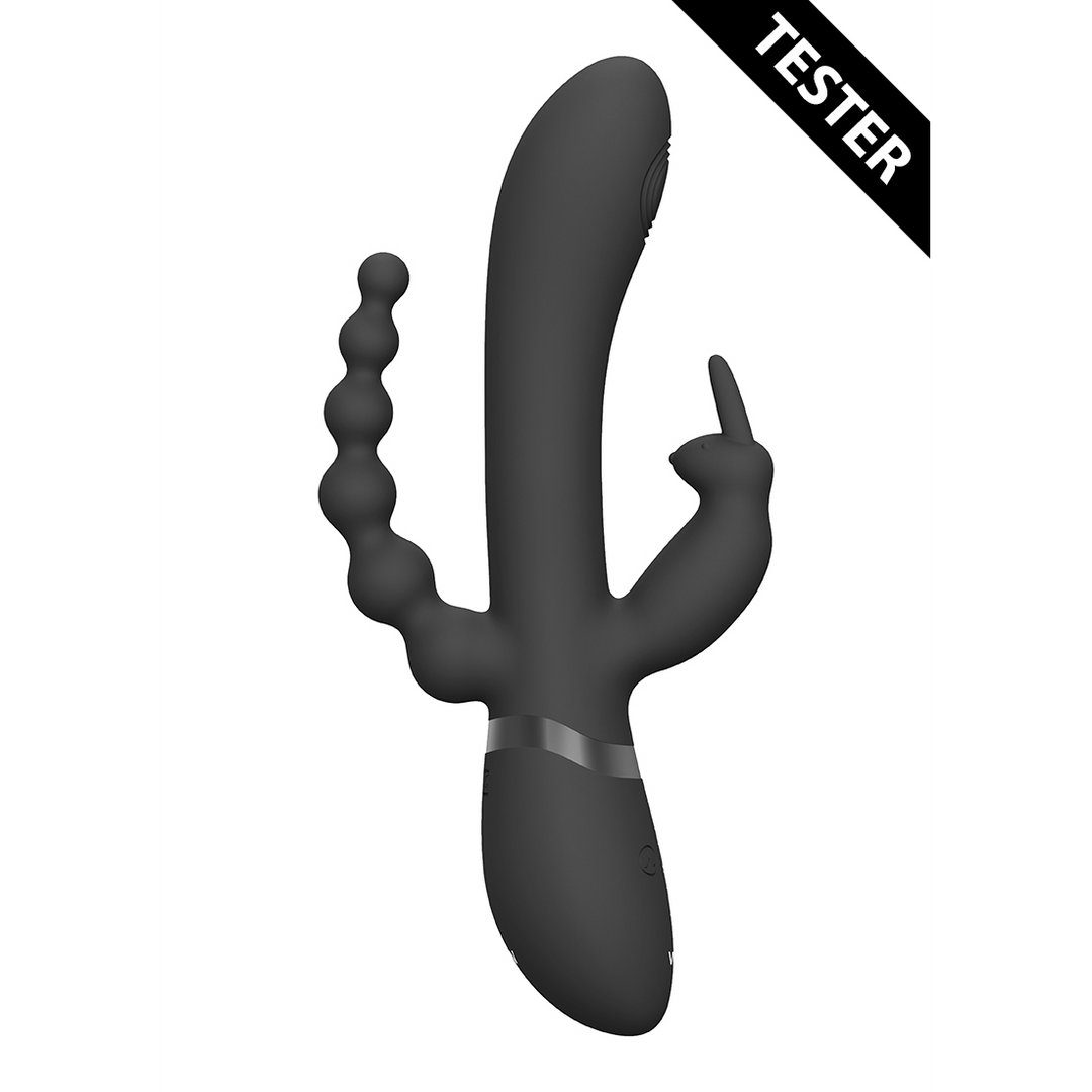 Rini – Pulse Wave Vibrating Double Penetration Rabbit – Zwart – Tester