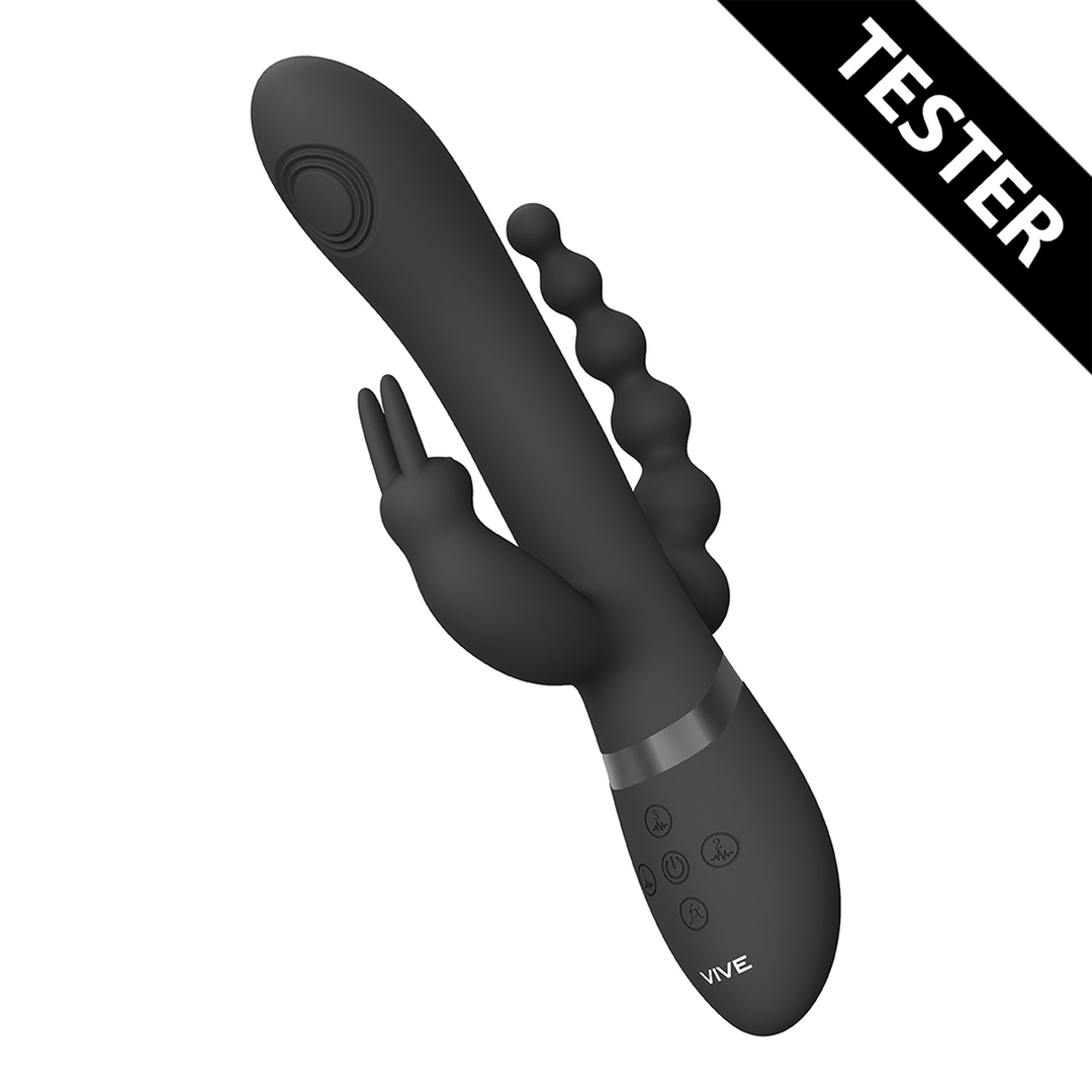 Rini – Pulse Wave Vibrating Double Penetration Rabbit – Zwart – Tester
