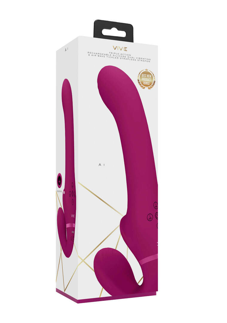 Ai - Dual Vibrating Air Wave Tickler Strapless Strapon