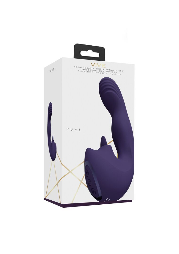 Yumi – Triple Motor G-Spot Vingerbeweging Vibrator en Flickerende Tong Stimulator – Paars