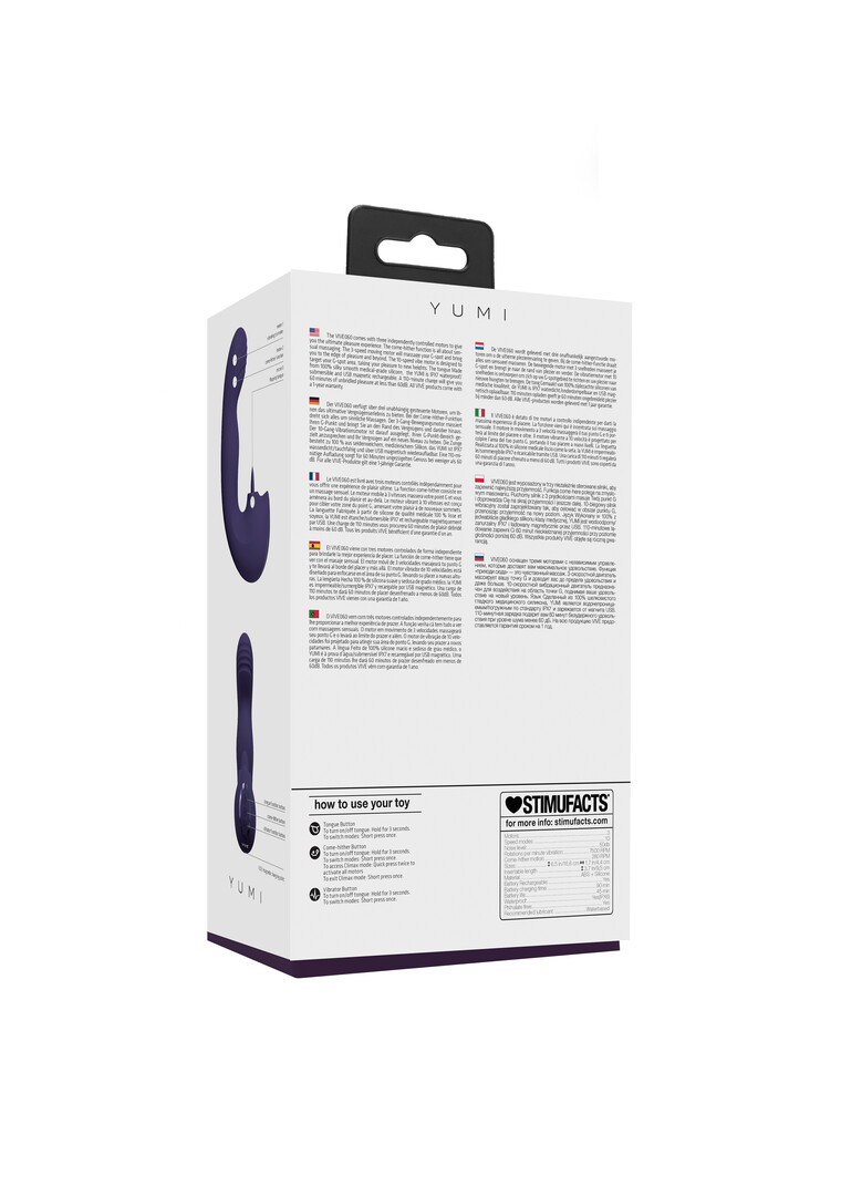 Yumi – Triple Motor G-Spot Vingerbeweging Vibrator en Flickerende Tong Stimulator – Paars
