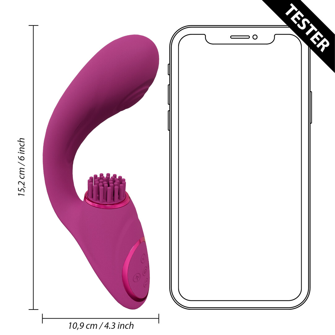 Gen – Drievoudige Motor G-Spot Vibrator met Pulse Wave en Vibrerende Borstels – Roze – Tester