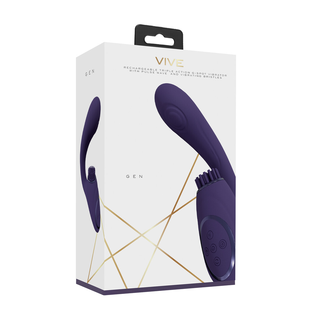 Gen – Triple Motor G-Spot Vibrator met Pulse Wave en Vibrerende Borstels – Paars