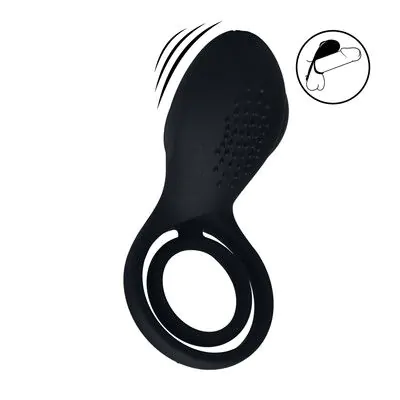 Vibrating Cock and Ball Ring with Winged Stimulator - Black