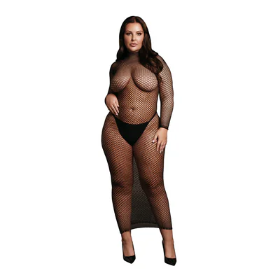 Long Dress Fishnet Structure and Turtle Neck - Queen Size - Black