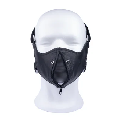Leather Mask with Zip - Black