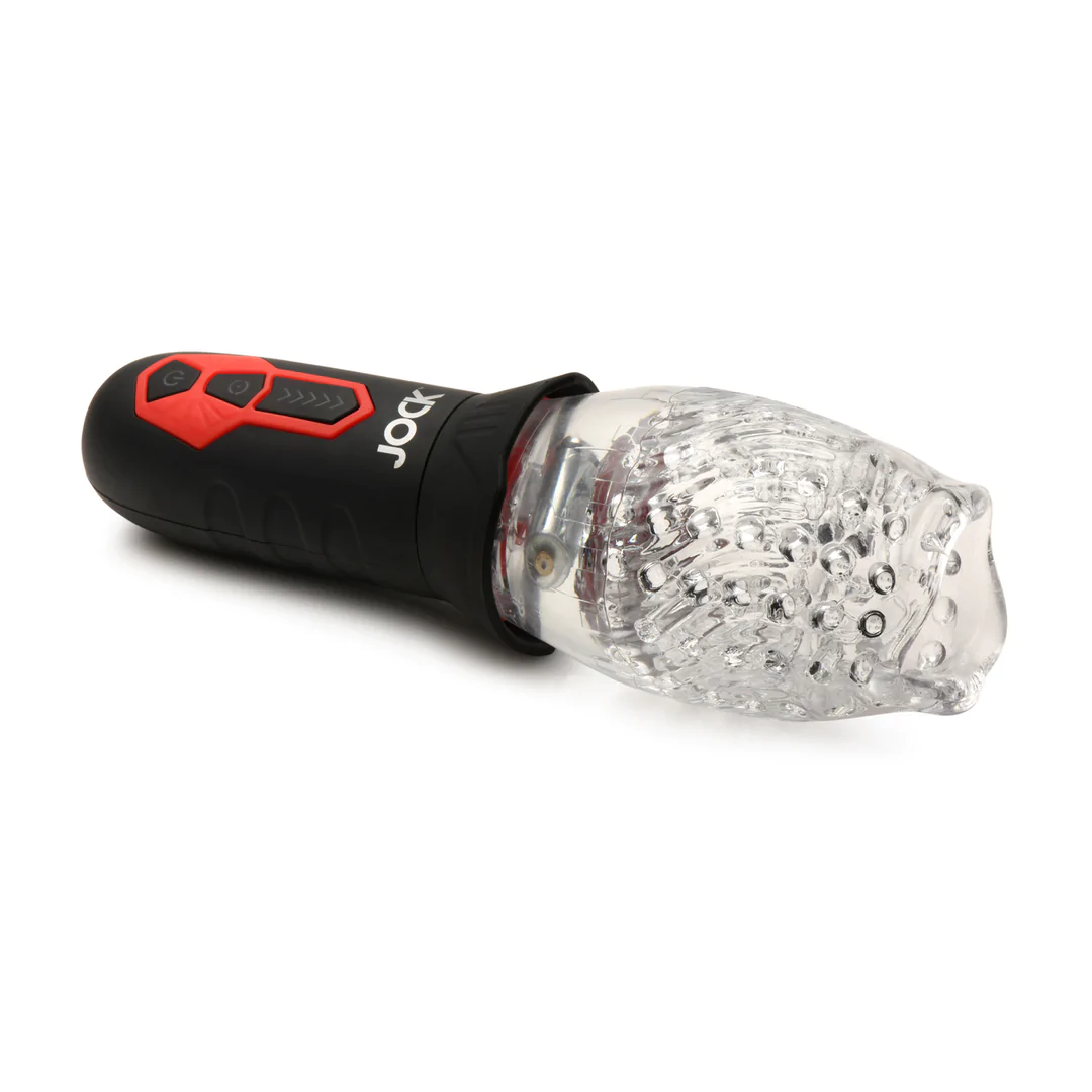 Spinning and Vibrating Masturbator - Transparent/Black