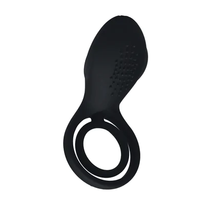 Vibrating Cock and Ball Ring with Winged Stimulator - Black