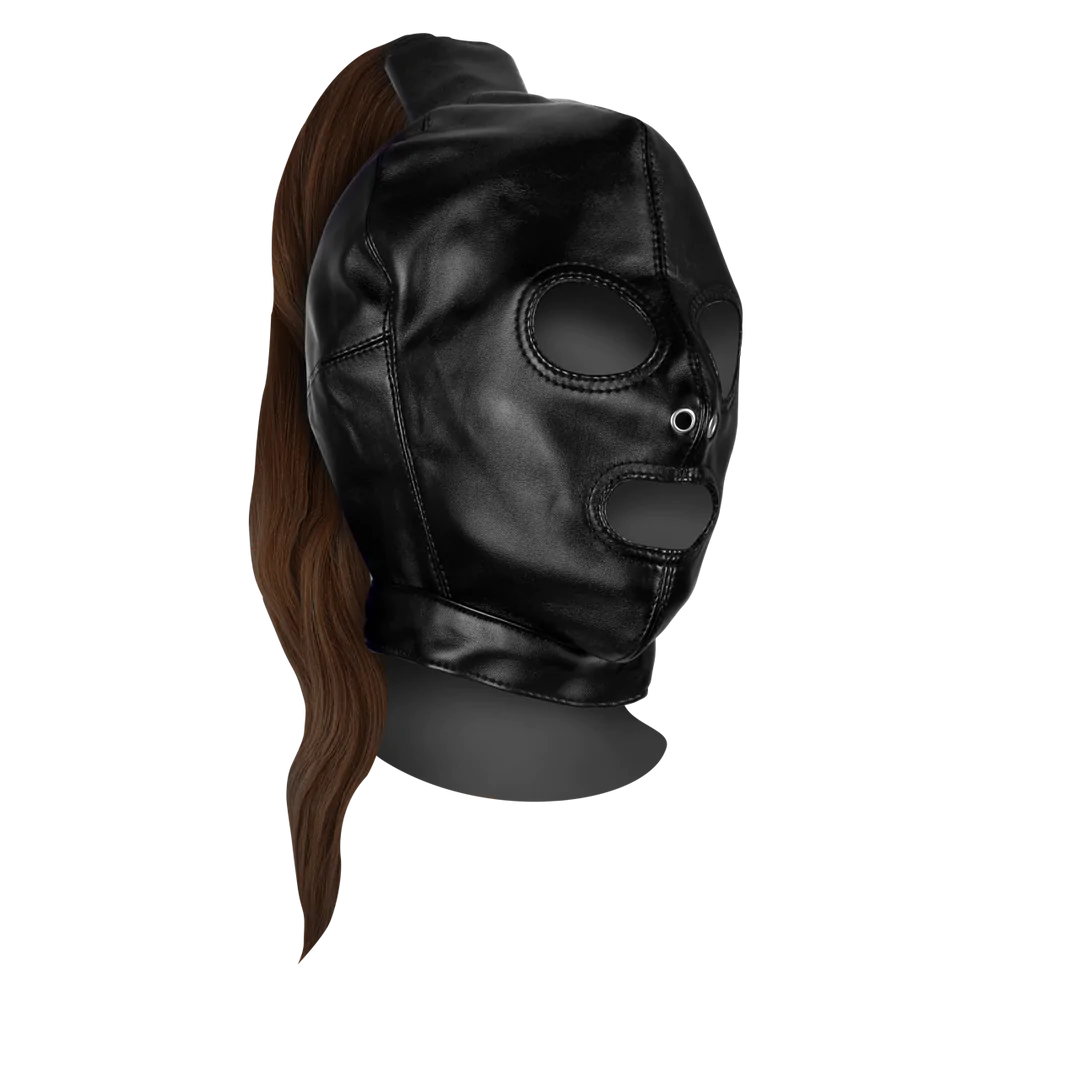 Mask with Brown Ponytail - Black
